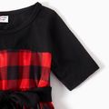 Family Matching Red Plaid Splicing Short-sleeve Belted Dresses and Polo Shirts Sets Color block image 5