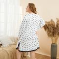 Women Plus Size Casual Heart Print Lace Design Side Slit Long-sleeve Nightdress White