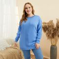 Women Plus Size Elegant Blue Cable Knit Sweater Blue