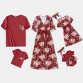 Family Matching Floral Print Belted Midi Dresses and Short-sleeve T-shirts Sets Burgundy image 1