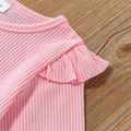2-piece Toddler Girl Ruffled Solid Waffle Long-sleeve Top and Pants Set Pink