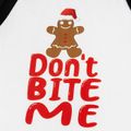 Christmas Gingerbread Man Cookie and Letter Print Snug Fit Family Matching Long-sleeve Pajamas Set Black/White