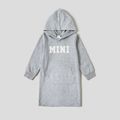 Letter Print Grey Long-sleeve Midi Hoodie Sweatshirt Dress for Mom and Me Light Grey