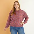 Women Plus Size Casual Colorblock Cable Knit Sweater Multi-color
