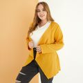 Women Plus Size Elegant Waterfall Collar Belted Coat Yellow