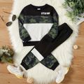 2-piece Toddler Boy Letter Camouflage Print Colorblock Pullover and Pants Set Color block