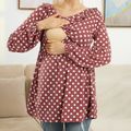 Nursing Polka Dots V Neck Long-sleeve Maternity Top Cameo brown