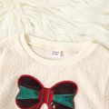 Kid Girl Christmas Sequined Bowknot Design/Tree Embroidered Teddy Fuzzy Pullover Sweatshirt Beige image 3