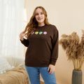 Women Plus Size Casual Face Print Pullover Coffee