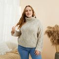 Women Plus Size Elegant Turtleneck Cable Knit Sweater Apricot