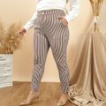 Women Plus Size Casual Stripe Side Slit Pants Coffee