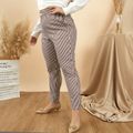 Women Plus Size Casual Stripe Side Slit Pants Coffee