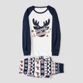Christmas Deer and Letter Print White Family Matching Long-sleeve Pajamas Sets (Flame Resistant) Dark Blue/white