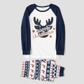 Christmas Deer and Letter Print White Family Matching Long-sleeve Pajamas Sets (Flame Resistant) Dark Blue/white