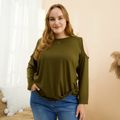Women Plus Size Casual Cold Shoulder Twist Knot Long-sleeve Tee Mint Green