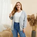 Women Plus Size Casual Grey Knit Cardigan Grey