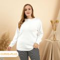 Women Plus Size Basics White Knit Henley Shirt White
