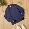 Kid Boy Mandarin Collar Button Design Solid Shirt Royal Blue