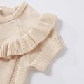 Baby Girl Solid Color Ruffled Short-sleeve Knit Romper Beige