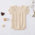 Baby Girl Solid Color Ruffled Short-sleeve Knit Romper Beige