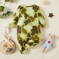 Baby Boy Letter and Cartoon Animal Print Camouflage Long-sleeve Jumpsuit Dark Green