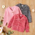Toddler Girl Button Design Waffle Knit Sweater Cardigan Red/White image 3