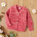 Toddler Girl Button Design Waffle Knit Sweater Cardigan Red/White