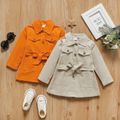 Toddler Girl 100% Cotton Button Design Solid Belted Trench Coat Beige