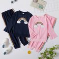 2-piece Kid Girl Rainbow Sequined Bell sleeves Pullover Sweatshirt and Striped Pants Set Pink