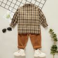 2-piece Toddler Boy Lapel Collar Button Down Plaid Shirt and Elasticized Solid Pants Set Brown