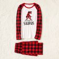 Christmas Red Plaid Dinosaur and Letter Print Snug Fit Family Matching Long-sleeve Pajamas Sets Red/White