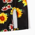 Family Matching Sunflower Floral Print Black Short-sleeve Pencil Dresses and T-shirts Sets Multi-color