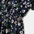 All Over Floral Print Dark Blue Short-sleeve Midi Dress for Mom and Me Dark Blue