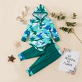 2pcs Baby Boy Camouflage Long-sleeve Hooded Romper and Trousers Set Turquoise