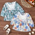 Toddler Girl Floral Print Lace Design Long-sleeve Dress Multi-color