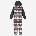 Christmas Print Family Matching Hooded Thickened Long-sleeve Polar Fleece Onesies Pajamas Sets (Flame Resistant) Dark Grey