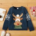 Toddler Boy Christmas Deer Snowflake Pattern Sweater Bluish Grey