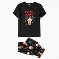 Christmas Cartoon Deer and Letter Print Black Family Matching Short-sleeve Pajamas Sets (Flame Resistant) Black