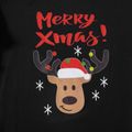 Christmas Cartoon Deer and Letter Print Black Family Matching Short-sleeve Pajamas Sets (Flame Resistant) Black