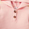 Toddler Girl Textured Button Design Hooded Sweatshirt Dress Light Pink