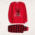 Christmas Deer and Letter Embroidered Red Family Matching Long-sleeve Thickened Polar Fleece Pajamas Sets (Flame Resistant) Red image 4