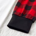 Christmas Letter Print Family Matching Red Plaid Raglan Long-sleeve Pajamas Sets (Flame Resistant) Color block image 3