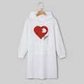 Love Heart Puzzle Pieces Print White Long-sleeve Midi Hoodie Dress for Mom and Me White