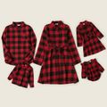 Red and Black Plaid Print Family Matching Sets（Lapel Long-sleeve Belted Dresses and Shirts） Red image 2
