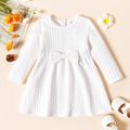 Toddler Girl Bowknot Design Cable Knit Long-sleeve Solid Dress White image 1
