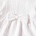 Toddler Girl Bowknot Design Cable Knit Long-sleeve Solid Dress White image 3