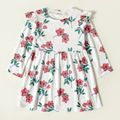 Toddler Girl Floral Print/Solid Flutter Long-sleeve Dress White