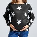Maternity Stars Print Round-collar Long-sleeve Pullover Black