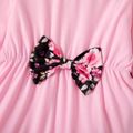 2-piece Toddler Girl Bowknot Design Ruffle Hem Long-sleeve Pink Top and Floral Print Pants Set Pink