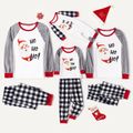 Christmas Cartoon Santa and Letter Print Family Matching Raglan Long-sleeve Plaid Pajamas Sets (Flame Resistant) Light Grey